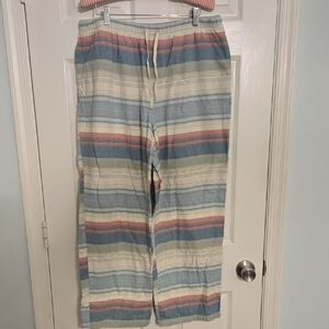 L.L. Bean Striped Drawstring Pajama Pants in Blue, Cream, Green, and Red